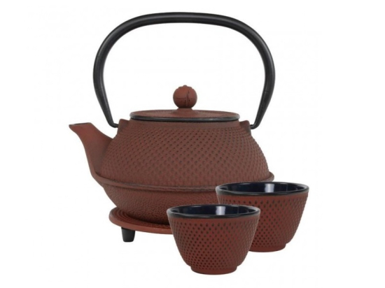 Arare Theeset 0.8 ltr Rood + Onderzetter Rond 14 cm + 2x Theekop 120ml (set van 4)