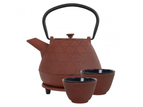 Hewi Theeset 1.0 ltr Rood + Onderzetter Rond 14 cm + 2x Theekop 120ml (set van 4)