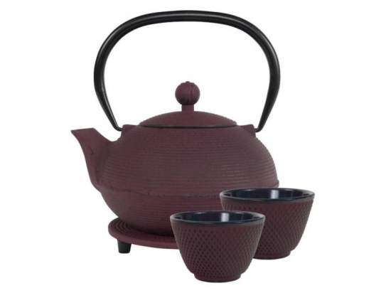 Ganzou Theeset 0.9 ltr Fuchsia + Onderzetter Rond 14 cm + 2x Theekop 120ml (set van 4)