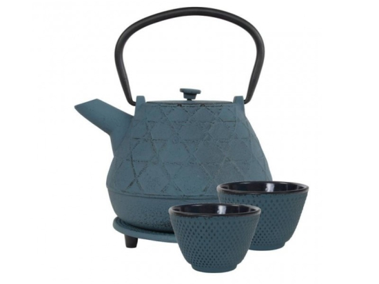 Hewi Theeset 1.0 ltr Blauw + Onderzetter Rond 14 cm + 2x Theekop 120ml (set van 4)