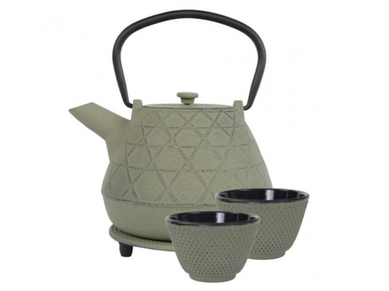 Hewi Theeset 1.0 ltr Grijs-Groen + Onderzetter Rond 14 cm + 2x Theekop 120ml (set van 4)