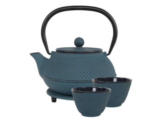 Arare Theeset 0.8 ltr Blauw + Onderzetter Rond 14 cm + 2x Theekop 120ml (set van 4)