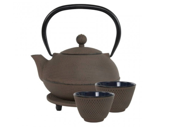 Ganzou Theeset 0.9 ltr Taupe + Onderzetter Rond 14 cm + 2x Theekop 120ml (set van 4)