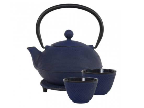 Ganzou Theeset 0.9 ltr Nachtblauw + Onderzetter Rond 14 cm + 2x Theekop 120ml (set van 4)