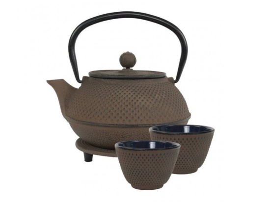 Arare Theeset 0.8 ltr Taupe + Onderzetter Rond 14 cm + 2x Theekop 120ml (set van 4)