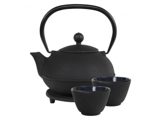 Ganzou Theeset 0.9 ltr Zwart + Onderzetter Rond 14 cm + 2x Theekop 120ml (set van 4)