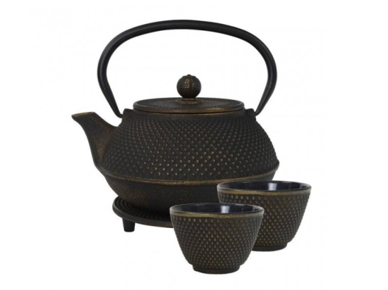 Arare Theeset 0.8 ltr Goud + Onderzetter Rond 14 cm + 2x Theekop 120ml (set van 4)